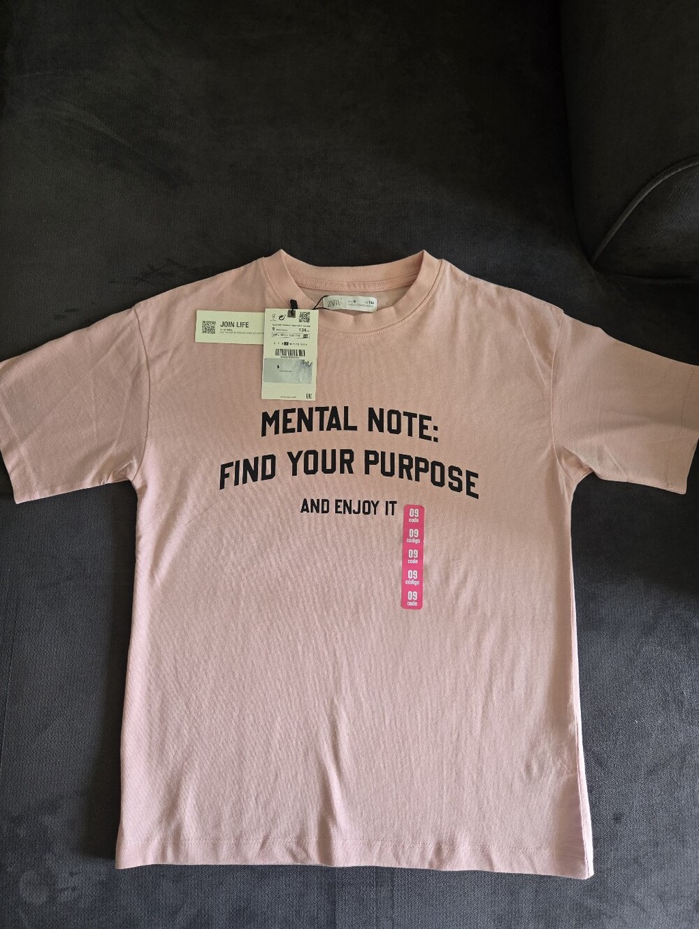 Zara Pink Graphic Tee "Mental Note: Find Your Purpose" Size 9 NWT